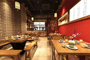 180方牛肉火鍋店裝修設(shè)計全景效果圖