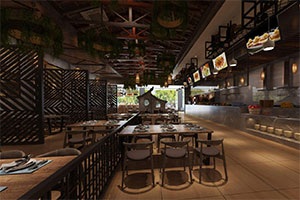 工業(yè)風(fēng)自助餐飲店裝修設(shè)計(jì)全景圖