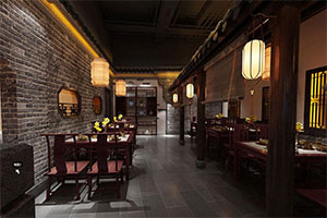 六月西湖大型復古餐飲店裝修設計案例