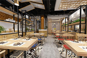 現代簡約餐飲店裝修設計全景圖